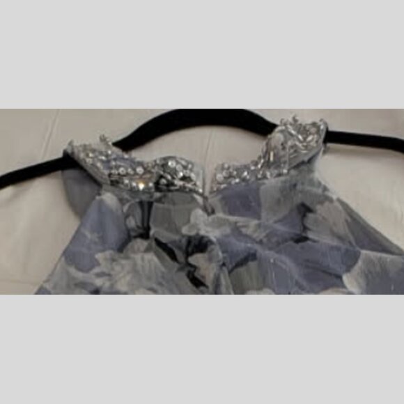 Plus-size 14W Beaded Halter Floral Maxi-length Gown • Metallic Accents - NWT - Picture 7 of 9